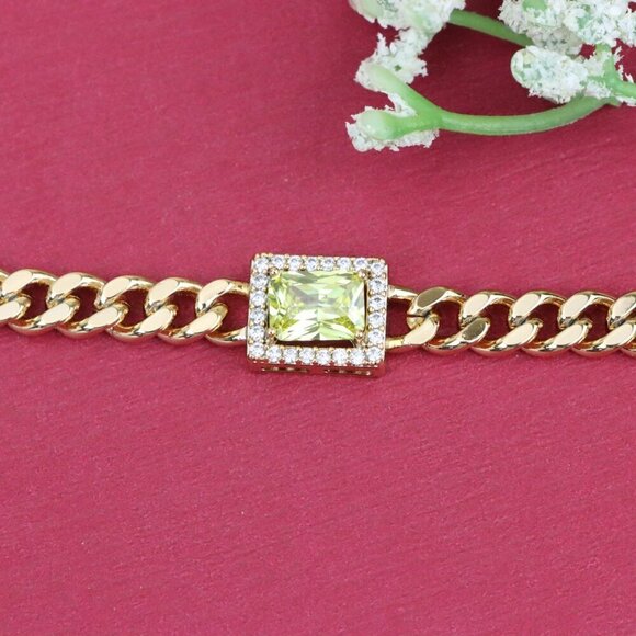 "Elegant Rose Gold Bracelet with Green Stone & Cubic Zirconia Charm, XPBL0805 - Picture 10 of 12